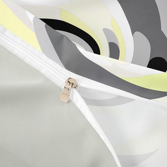 Erosebridal Geometric Circles Duvet Cover Queen for Kids Teens Adults,Yellow Grey Black White Comforter Cover,Abstract Art Bedding Set,Mid Century Minimalist Bed Set with 2 Pillowcases Bedroom Decor