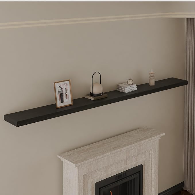 IEO Long Wooden Floating Shelves for Room Wall, Natural Wood Floating Shelves Wall Mounted Kitchen Shelf for Living Room, Bedroom, Kitchen,Bathroom, Storage (Black, 72in 1tier)