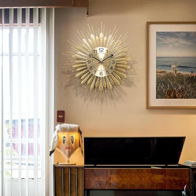 Large Wall Clock,23inch Gold Wall Clock Non-Ticking Mid Century Wall Clocks for Living Room Decor,Battery Operated Wall Clock for Bedroom&Living Room