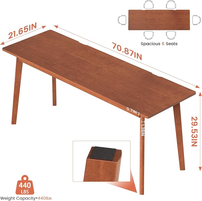 Solid Wood Desk with Large Desktop - 70.9" Mid Century Modern Executive Desks, Farmhouse Home Office Computer Desks for Two People, Writing Study Table | 2 Person Desk for Any Room-Walnut