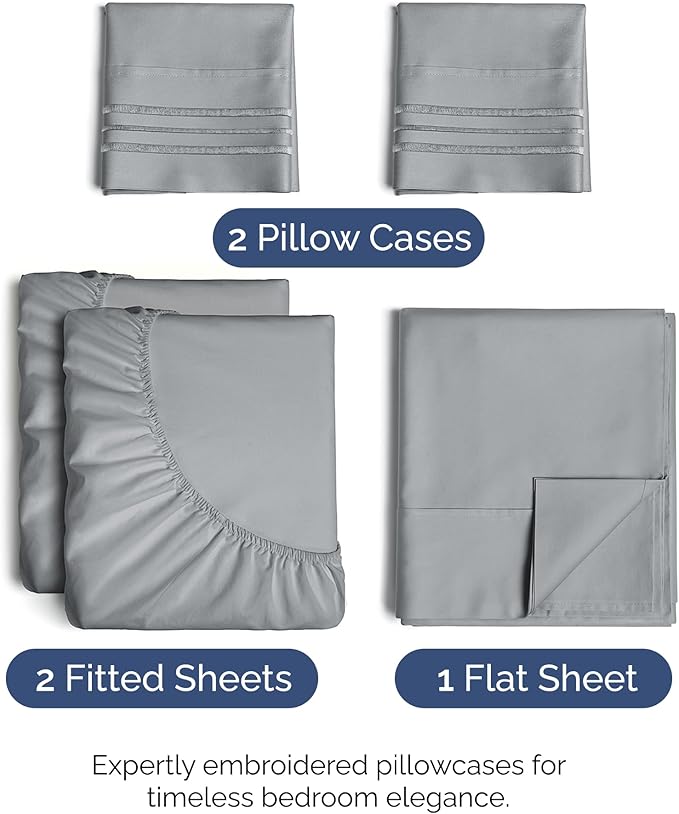 Split King Size 5 Piece Sheet Set - Comfy Breathable & Cooling Sheets - Hotel Luxury Bed Sheets for Women & Men - Deep Pockets, Easy-Fit, Soft & Wrinkle Free Sheets - Steel Blue Oeko-Tex Bed Sheet Set