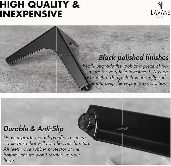 La Vane 6 Inch Metal Furniture Legs, Set of 4 - Modern Diamond Triangle Black DIY Replacement Feet Corner Legs for Cabinet, Sofa, Sideboard, Couch, Dresser Makeover