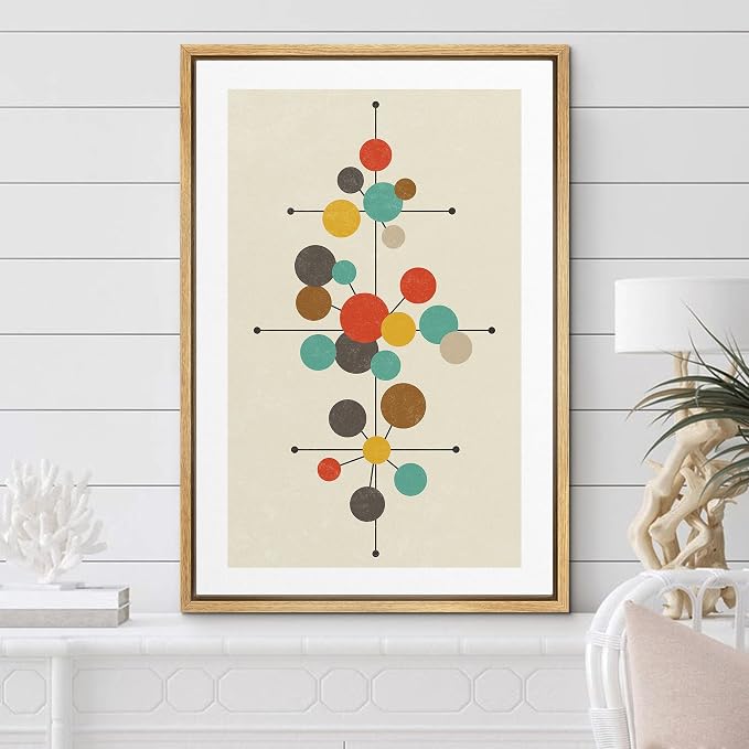 Woodrose Framed Canvas Print Wall Art Geometric Mid-Century Dot Collage Abstract Shapes Illustrations Modern Minimalist Chic Relax/Calm Multicolor for Living Room, Bedroom, Office - 16"x24" Natural