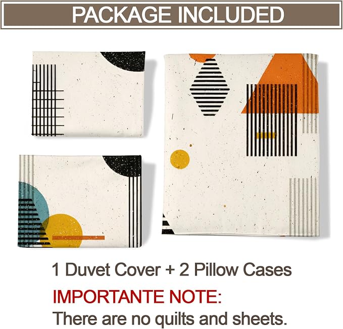 Middle Ages Abstract Duvet Cover Twin Retro Beige Bedding Set 2 Piece for Kids Bedroom Modern Minimalism Patterned Comforter Cover with Zipper Ties & 1 Pillowcases