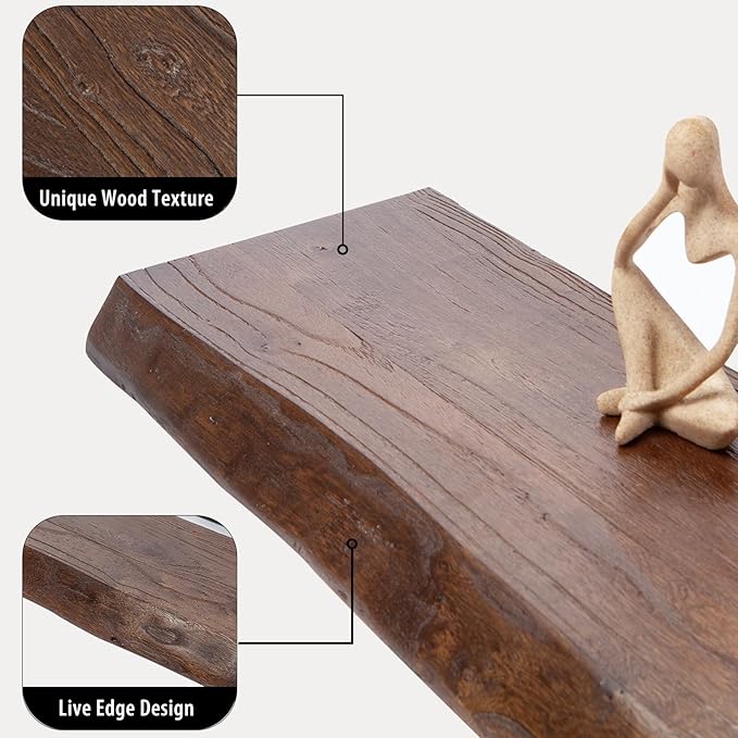 SAUMONIERES Live Edge Floating Shelves for Bedroom Living Room Wall Mounted Storage Long Natural Elm Wood Shelf Large Heavy Duty 8 Inch Deep, 36 inch Set of 2 Walnut Floating Shelves
