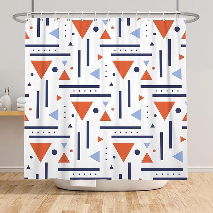 Abstract Geometric Shower Curtain Colorful Geometric Abstract Boho Orange Triangle, Modern Minimalist Boho Art Bathroom Decor Waterproof Fabric Bath Curtain 48x72 inch
