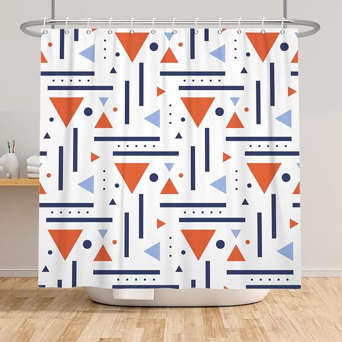Abstract Geometric Shower Curtain Colorful Geometric Abstract Boho Orange Triangle, Modern Minimalist Boho Art Bathroom Decor Waterproof Fabric Bath Curtain 60x72 inch