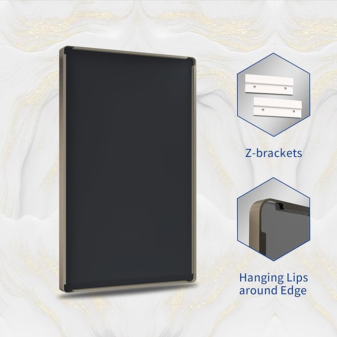 WEER 24x36 Inch Bronze Bathroom Mirror for Vanity, Brushed Bronze Metal Frame Rounded Rectangle Mirror with Tempered Glass, Anti-Rust (Horizontal/Vertical)
