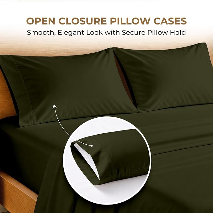 SGI bedding Queen Sheet Set – 100% Egyptian Cotton Sheets for Queen Size Bed, 600 Thread Count Sateen Weave, Cooling & Breathable, 15" Deep Pocket, Hotel Luxury Soft Bed Sheets Set, Olive Green