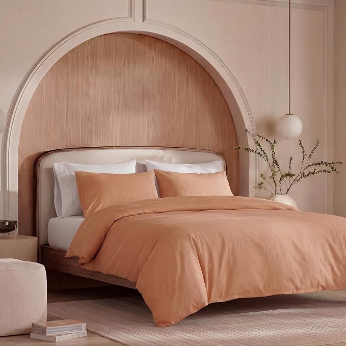 100% Washed Cotton Duvet Cover King Size – Burnt Orange, Linen-Like Texture, Super Soft & Breathable Bedding Set, 3-Piece Durable Percale Comforter Cover