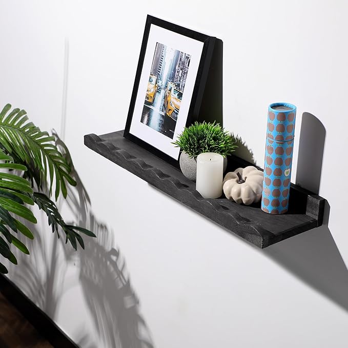 Suzile 2 Pcs Scalloped Shelves Wall Floating Shelves Set for Room, Bathroom, Bedroom, Cute Room Decor Aesthetic and Books, Toys, Photo Frames Storage(23",Black)