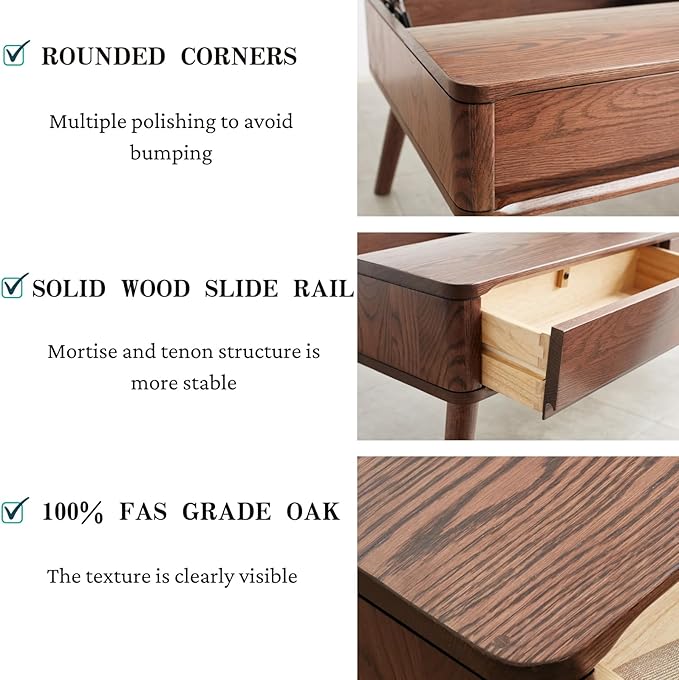 Oak Wood Lift Top Coffee Table with Storage, Mid-Century Modern Rectangle Coffee Tables for Living Room,Wooden Walnut Coffee Table for Dining,Working,Playing Games Desk
