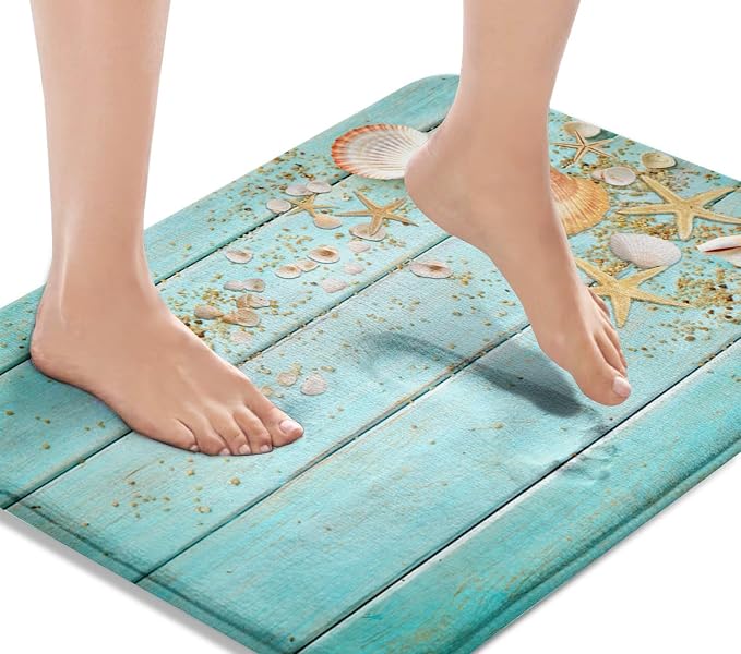 Britimes Bath Mat for Bathroom Beach Shell Sea Collection Vintage Boho Washable Floor Rug Carpets Floor Mat Bathroom Decorations 20x32 inches for Kitchen Bedroom