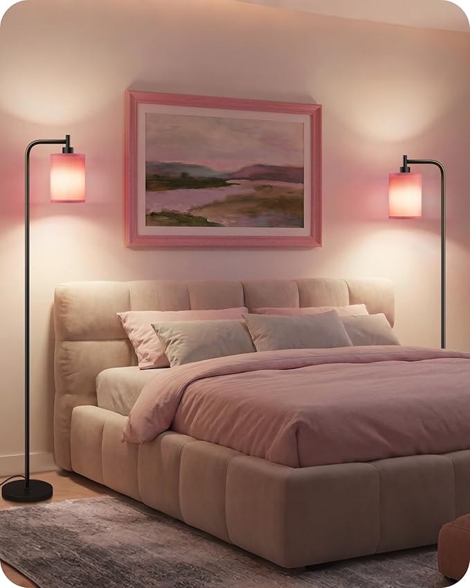 2Pack Dimmable Floor Lamp for Living Room with Remote and Foot Switch, Modern Standing, Corner Lamp,10W Bulb 3 Color Temperatures, for Bedroom, Office, ETL Listed, Gold and Pink P19LDP205