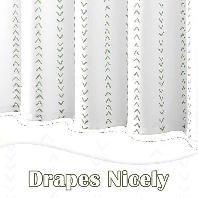 jinchan Green and White Boho Shower Curtain Herringbone Zig Zag Waterproof Fabric Bohemian Modern Farmhouse Arrow Geometric Shower Curtains for Bathroom with 12 Hooks 70x72 Inches
