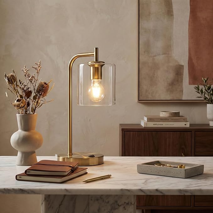 Brightech Elizabeth Table Lamp with Wireless Charging Pad and USB-C Port, Bedside Reading Lamp, Vintage Brass Gold Desk Lamp, Nightstand Lamp with LED Bulb for Bedroom, Living Room, Office