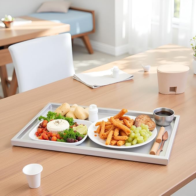 30 x 16 inches High-End Light Luxury Leather Rectangle Oversized Service Tray for Ottoman Tray, Coffee, Food, Family Dinner, Picnic, Party Essentials (Beige, 30 x 16 inch)