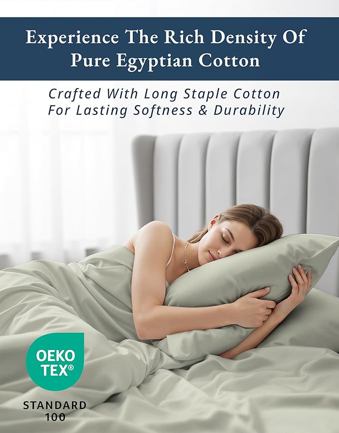 LANE LINEN 100% Egyptian Cotton Bed Sheets sábanas California King, Soft & Comfy Thick Bedding Sheets & Pillowcase Set, Machine Wash 16" Deep Pocket Cal King Sheet Set -Mineral