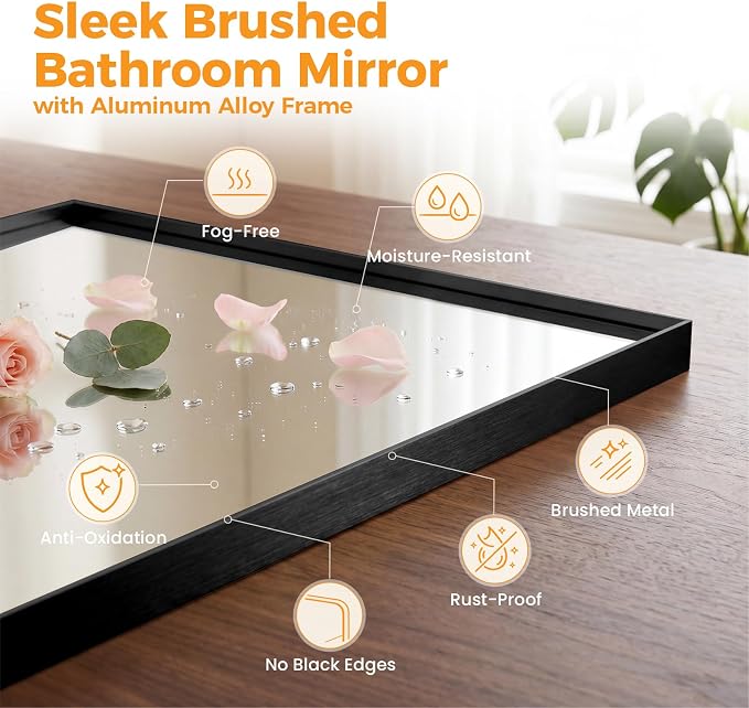 Sweetcrispy Bathroom Mirrors for Over Sink, 24" x 36" Rectangle Wall Mount Mirror with Metal Frame, Modern Vanity Mirror with Tempered Glass, for Home Decor, Anti-Rust, Black