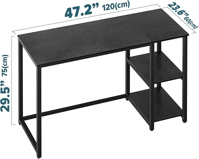 SINPAID Computer Desk 47 inches with 2-Tier Shelves Sturdy Home Office Desks with Large Storage Space Modern Gaming Desk Study Writing Laptop Table, Black