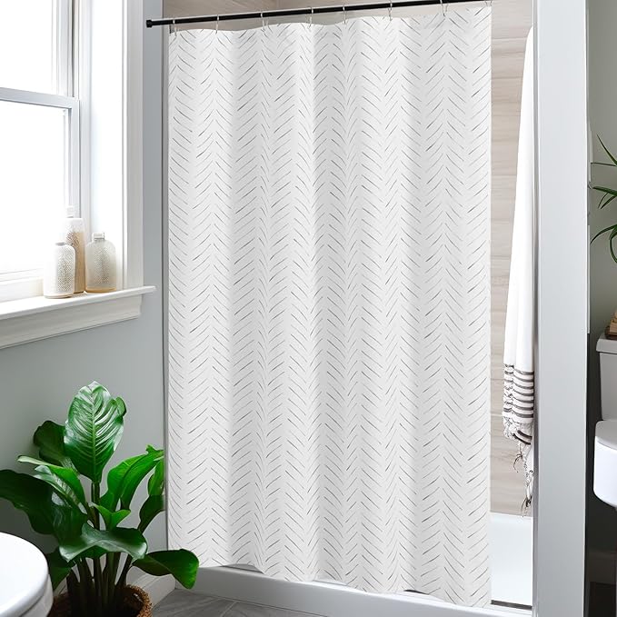 jinchan Small Stall Grey and White Shower Curtain 48x72 Inches Inky Herringbone Chevron Zig Zag Waterproof Fabric Modern Farmhouse Shower Curtains for Bathroom with 8 Hooks