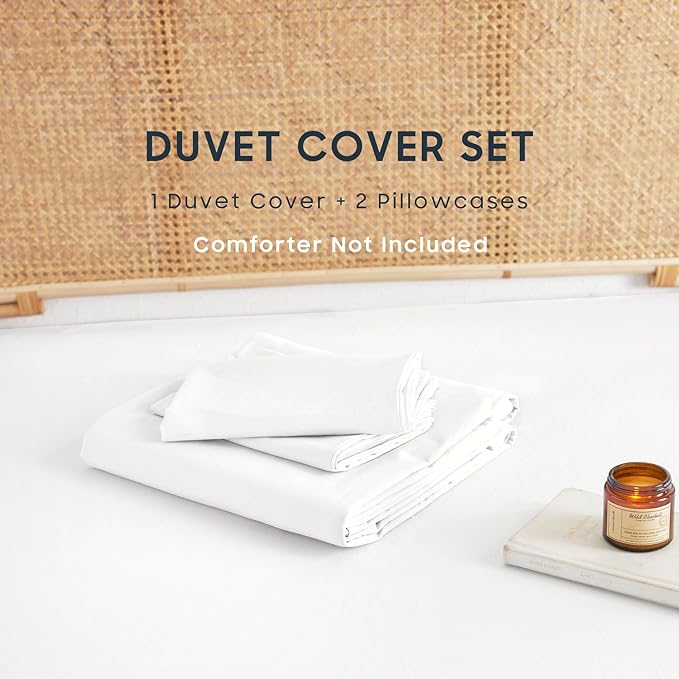Wake In Cloud - Cotton Duvet Cover Set, 100% Washed Cotton, Linen Like Textured, Breathable Durable Comfy Farmhouse Neutral Bedding Set, 3 Pieces, White, Full Size