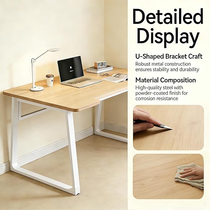 Computer Desk 39.4 Inch Small Office Desk with Wood Top and Metal Frame, Study Writing Desk for Home, Bedroom, Gaming, U-Shaped Leg Design, Modern Simple