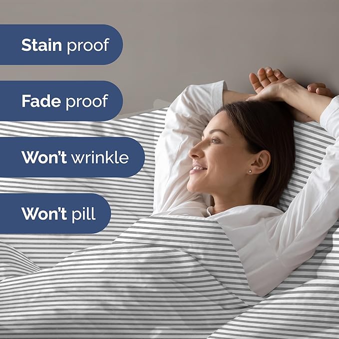 Duvet Cover Twin/Twin XL Size - Extra Soft Twin/Twin XL Size Duvet Cover - Lightweight, Breathable & Cozy w/Zipper Closures and Ties - 68" x 90" Inches - (Grey Stripes 2) Comforter Not Included