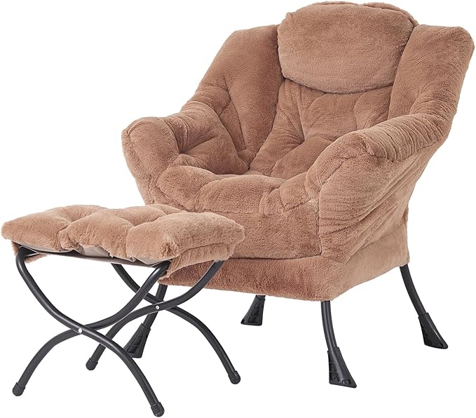 Tiita Modern Large Accent Lounge Chair with Ottoman, Leisure Sofa Armchair with Footrest, Reading Chair for Bedroom, Living Room, Dorm Rooms, Garden and Courtyard