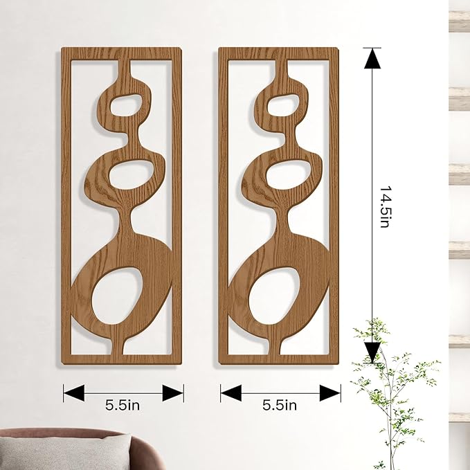 Zzbakress 2 Pcs Mid Century Wall Decor Wooden Mid Century Modern Decor Modern Art Wall Decor Abstract Wall Decoration Geometric Wall Art for Home Living Room Bedroom (Style T)