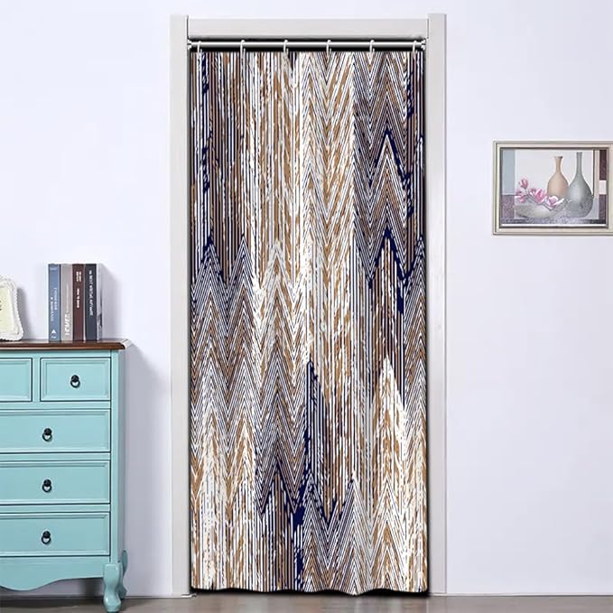 Abstract Style Shower Curtain Grunge Old Blue Brown Arrow Geometric Pattern Shower Curtains for Modern Artistic Bathroom Waterproof Fabric Decor Set with Hooks, 36W x 72H Inch