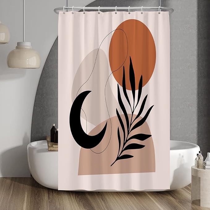Baocicco Boho Mid Century Shower Curtain Sun and Moon Botanical Abstract Shower Curtains Decorative for Bathroom Home Waterproof Fabric Shower Curtain with Hooks 48x72 Inches