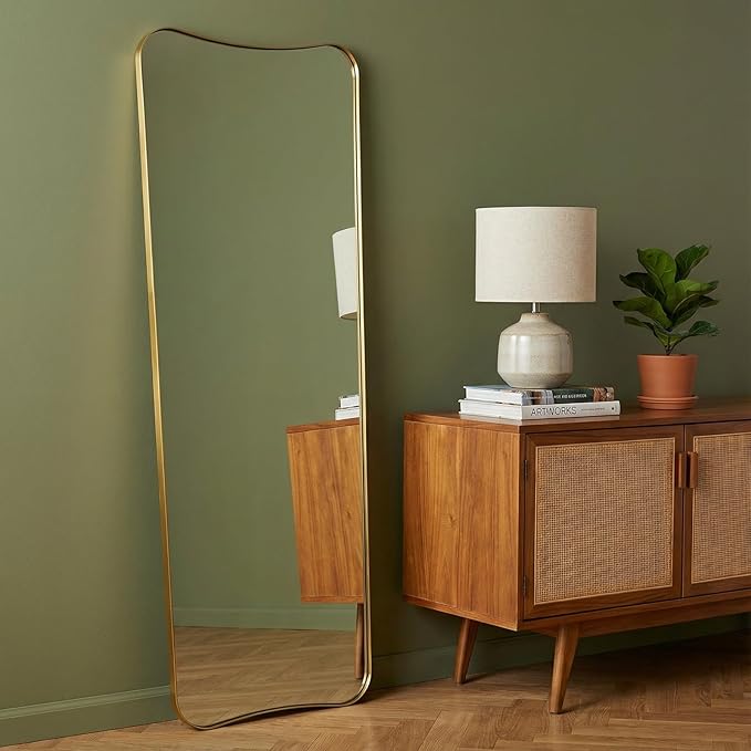 ANDY STAR 24" x 65" Full Length Mirror, Brushed Gold Floor Mirror with Premiun Stainless Steel Thin Frame, Antique Italian Curved Design, Wall Mountable or Leaning for Bedroom, Living Room, Cloakroom