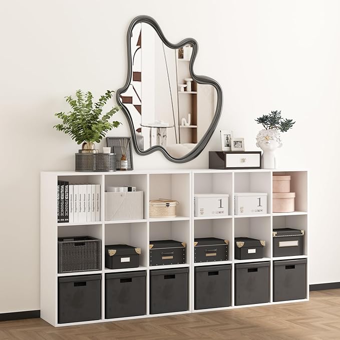 Wooden 9 Cube Storage Organizer with Closed Back Panel,White Cube Shelf Heavy Duty Cubby Storage Organizer with Compartments for Living,Display Shelf,Bookshelf