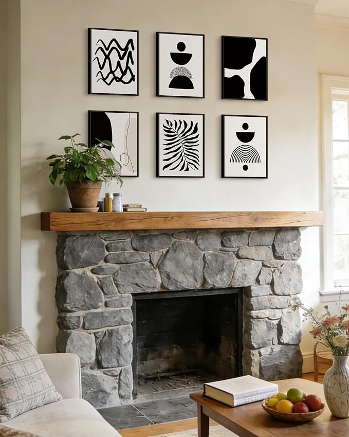 Drsoum Abstract Boho Wall Art Minimalist Geometric Framed Boho Room Decor Black Line Art Mid Century Modern Prints Bohemian Living Room Bedroom Ready to Hang 11x14inx6pcs (Black Framed)