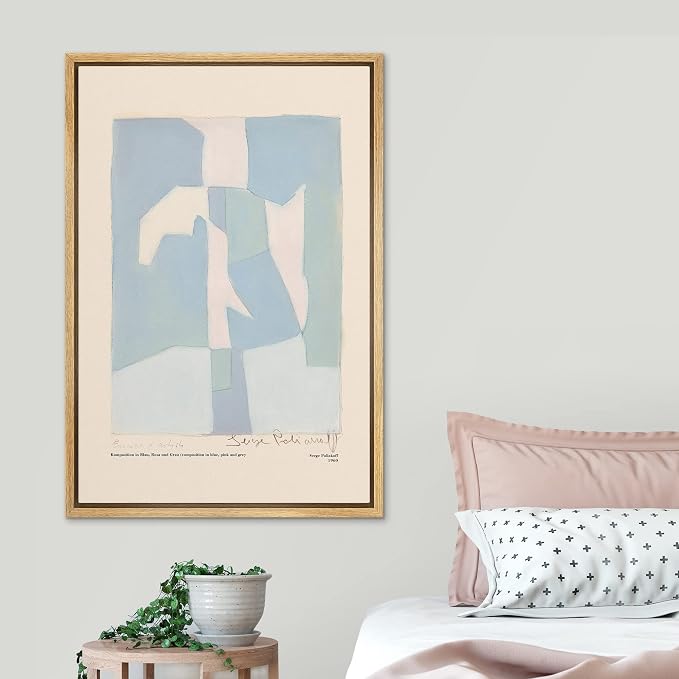 SIGNLEADER Framed Canvas Print Wall Art Serge Poliakoff Blue Pastel Blocks Abstract Shapes Illustrations Fine Art Decorative Minimalist Relax/Calm for Living Room, Bedroom, Office - 24"x36" Natural