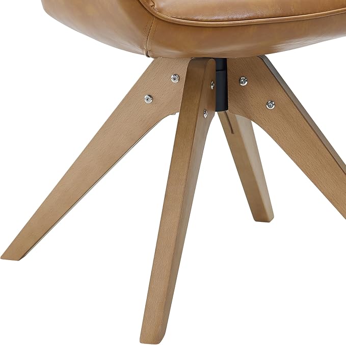 Art Leon Mid Century Modern Swivel Accent Chair with Arms, Beech Wood Legs Leather Upholstered Computer Desk Chair for Small Spaces Home Office Living Room Bedroom, Claybank