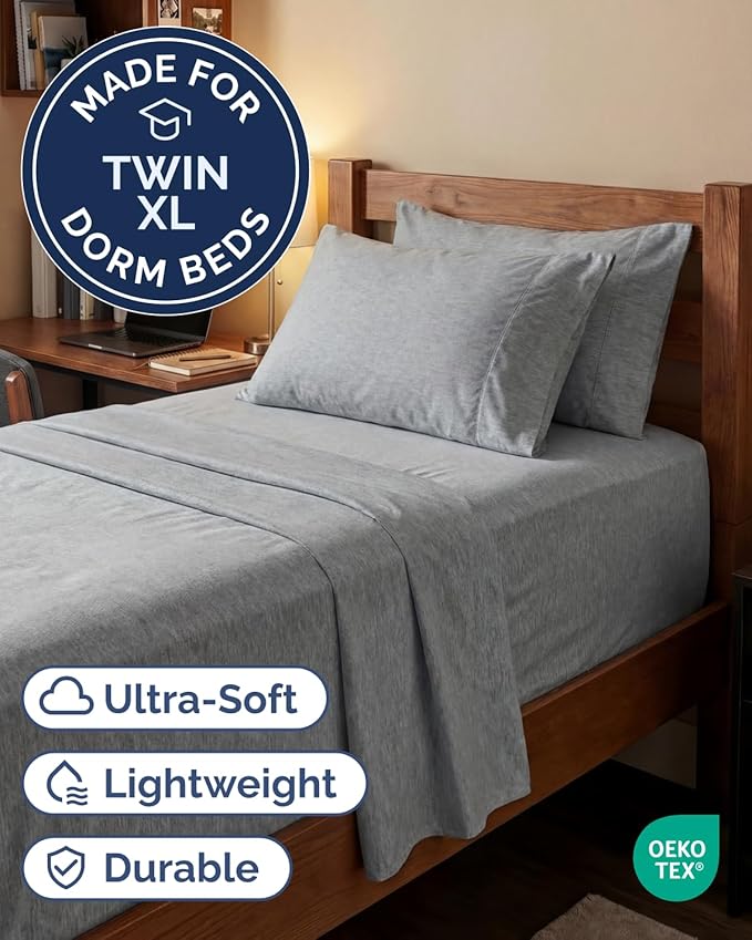 Extra Deep Twin XL Sheet Set - 4 Piece College Dorm Bed Sheets Set with Extra Deep Pockets - Ultra-Soft, Comfy & Breathable Bedding for Women, Men, Kids & Teens - Wrinkle & Fade Free - Heathered Grey