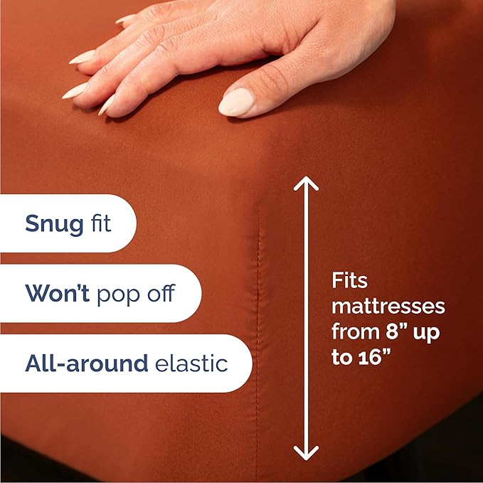 Queen Size 4 Piece Sheet Set - Comfy Breathable & Cooling Sheets - Hotel Luxury Bed Sheets for Women & Men - Deep Pockets, Easy-Fit, Soft and Wrinkle Free Sheets - Terracotta Oeko-Tex Bed Sheet Set