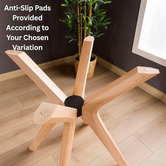 Mid Century Solid Beech Wood Modern Dining Table Base Only, Pedestal Table Bases, Wooden Legs for Kitchen Tables, Glass Top Wood Top Assembly Tools (Glass Tabletop Anti-Slip Pads, Unfinished)