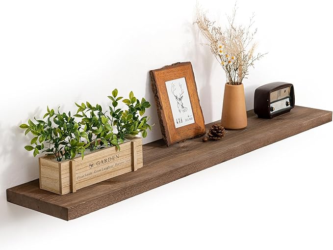 Marsmiles 48 Inch Floating Shelf | 9.3 Inch Deep Dark Wood Wall Shelf Set of 1 | Rustic Reclaimed Wood Shelves for Room Wall | Farmhouse Floating Shelves for Living Room Bathroom