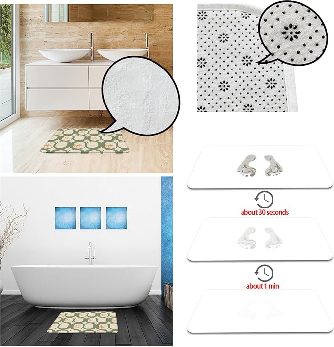 Mid Century Modern Bath Mat Abstract Atomic Geometric Retro 1950s Sage Green Bathroom Kitchen Toilet Rugs,24x60 Inch