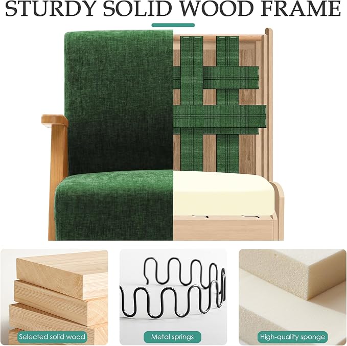 Home Accent Chair Mid Century Modern Accent Chair with Wood Frame, Lounge Upholstered Armchair, Reading Chair, Sturdy Base,For Living Room, Bedroom,Office,Comfy Guest Waiting Room Chairs,Green