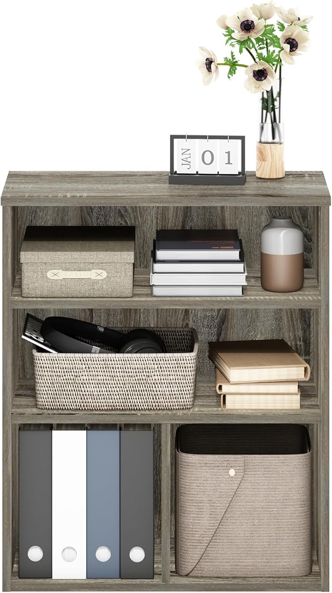 Furinno PASIR Book Shelf, 3-Tier Display Bookshelf with Adjustable Shelf, Cube Storage Bookcase, 11.8 x 23.6 x 28.1, for Living Room, Bedroom, Home Office, French Oak