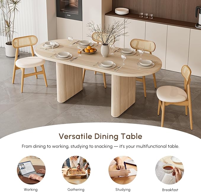 homary Oval Extendable Dining Table 63"–79", Japandi Wooden Kitchen & Dining Room Table for 4–6 with Pedestal Base (Table Only)
