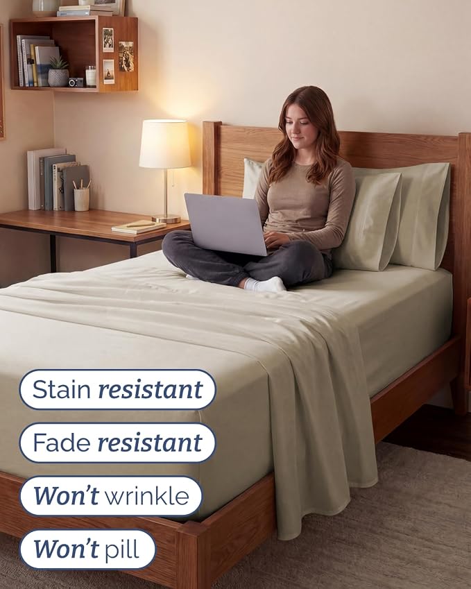 Extra Deep Twin XL Sheet Set - 4 Piece College Dorm Bed Sheets Set with Extra Deep Pockets - Ultra-Soft, Comfy & Breathable Bedding for Women, Men, Kids & Teens - Wrinkle Free & Fade Resistant - Wheat