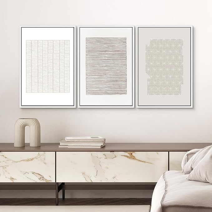 SIGNWIN Framed Canvas Print Wall Art Set Tan Geometric Pattern Landscape Abstract Shapes Cozy Neutral Modern Art Decorative Boho Relax/Zen Nordic for Living Room, Bedroom, Office - 24"x36"x3 White
