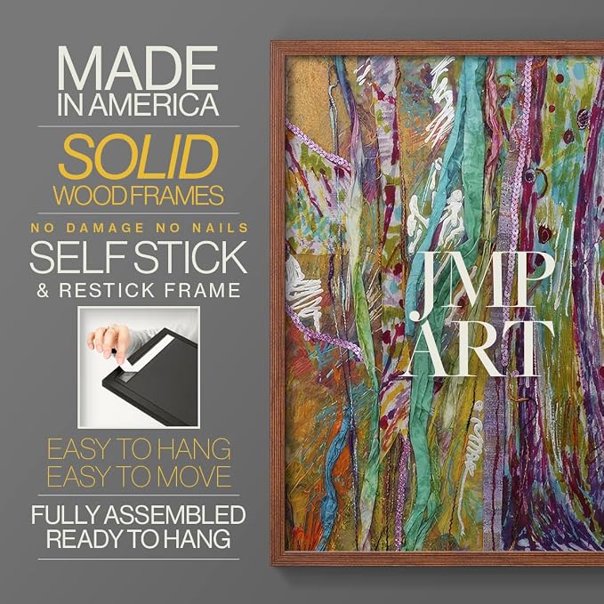 Renditions Gallery Set of 2 Peel & Stick Framed Prints, Modern Abstract Wall Art, Colorful Artistic Painting Wall Decor, Re-Stickable - Ready to Hang - 8"x10" - Walnut Frame LT588