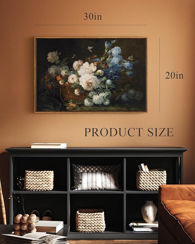 ARPEOTCY Vintage Framed Canvas Wall Art, Bathroom Floral Hydrangea Peonies Pictures Retro Wall Decor, Large Prints, Bedroom Living Room Flower Paintings Farmhouse Moody Artwork, 20x30 Inch