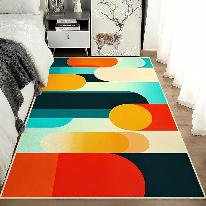 10x17 Geometric Area Rug, Modern Geometric Abstract Colorful Rug, Mid Century Modern Rugs, Colorful Abstract Rugs for Living Room, Washable Non Slip Soft Low Pile Carpet
